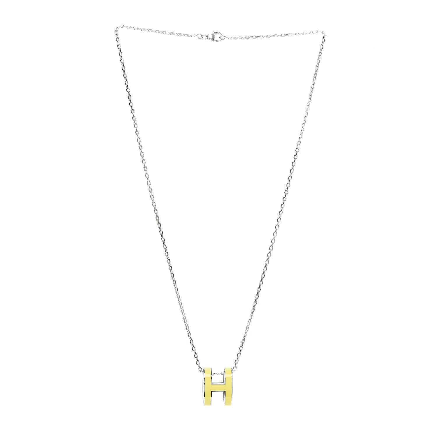 Hermes Lacquered Palladium Pop H Pendant Necklace Jaune Mimosa 3 of 4