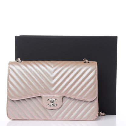 Chanel Metallic Caviar Chevron Quilted Jumbo Double Flap Light Gold 11 of 11