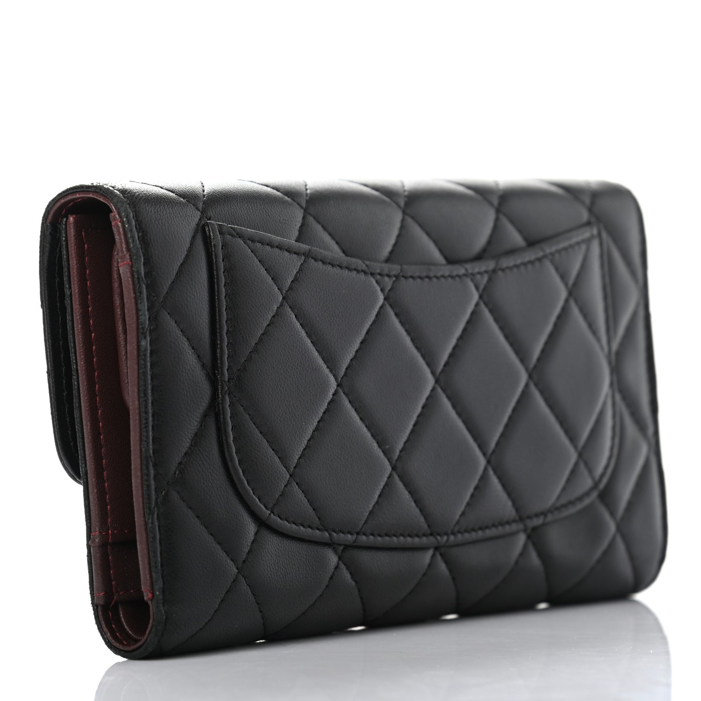 Lambskin Quilted Large Gusset Flap Wallet Black