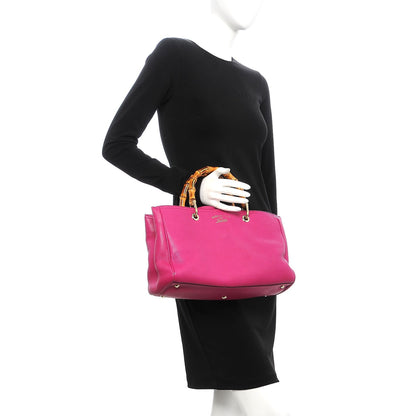 Gucci Pebbled Calfskin Medium Bamboo Shopper Tote Bright Bougainvillea 3 of 19