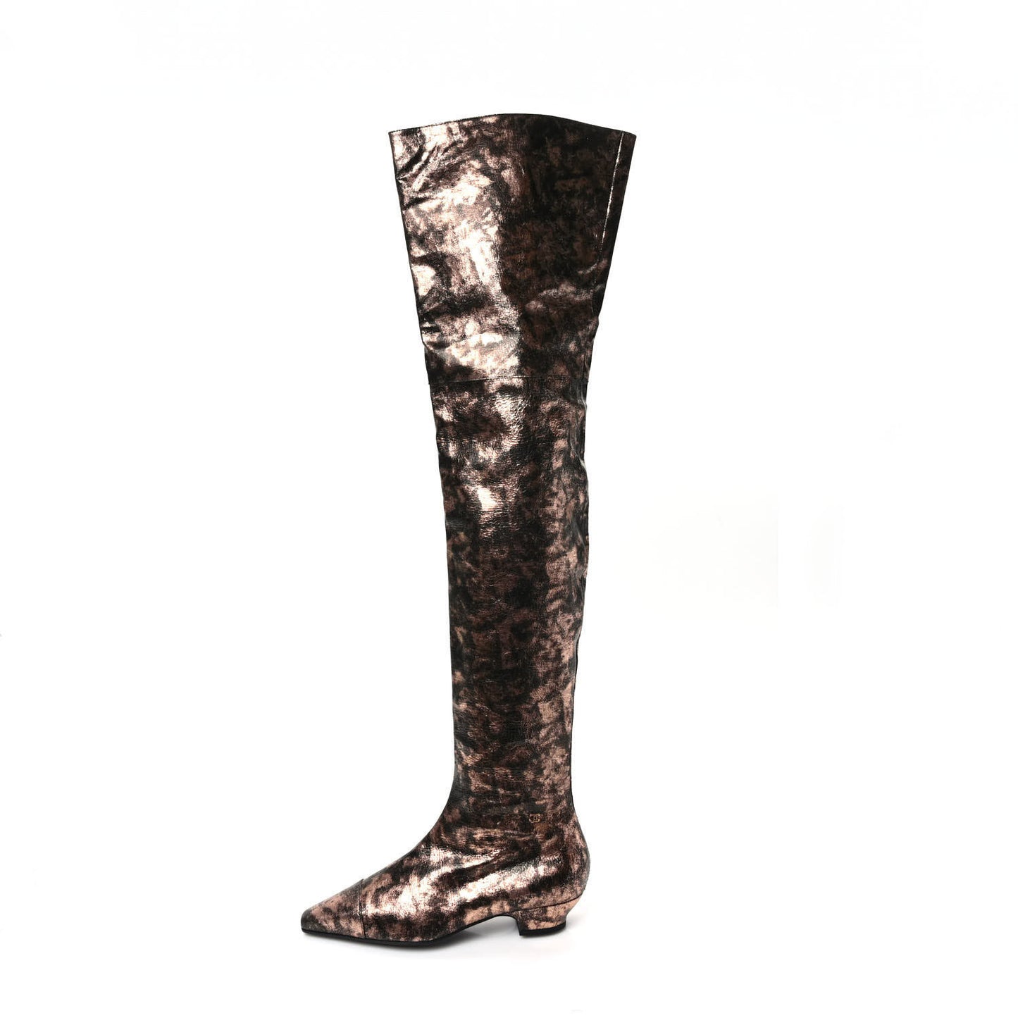 Metallic Lambskin Over the Knee Boots 39.5 Gold Black
