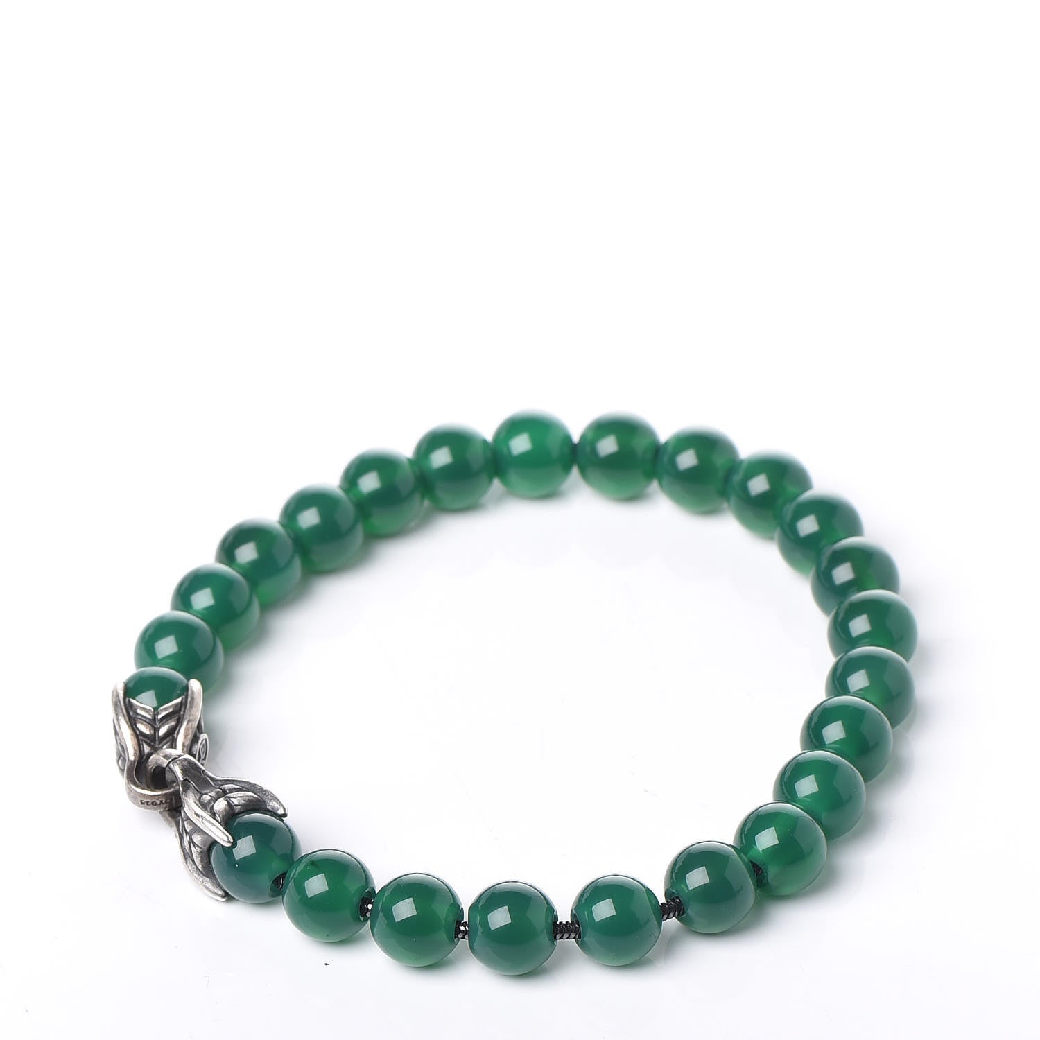 David Yurman Sterling Silver Green Onyx 8mm Spiritual Beads Bracelet 3 of 6