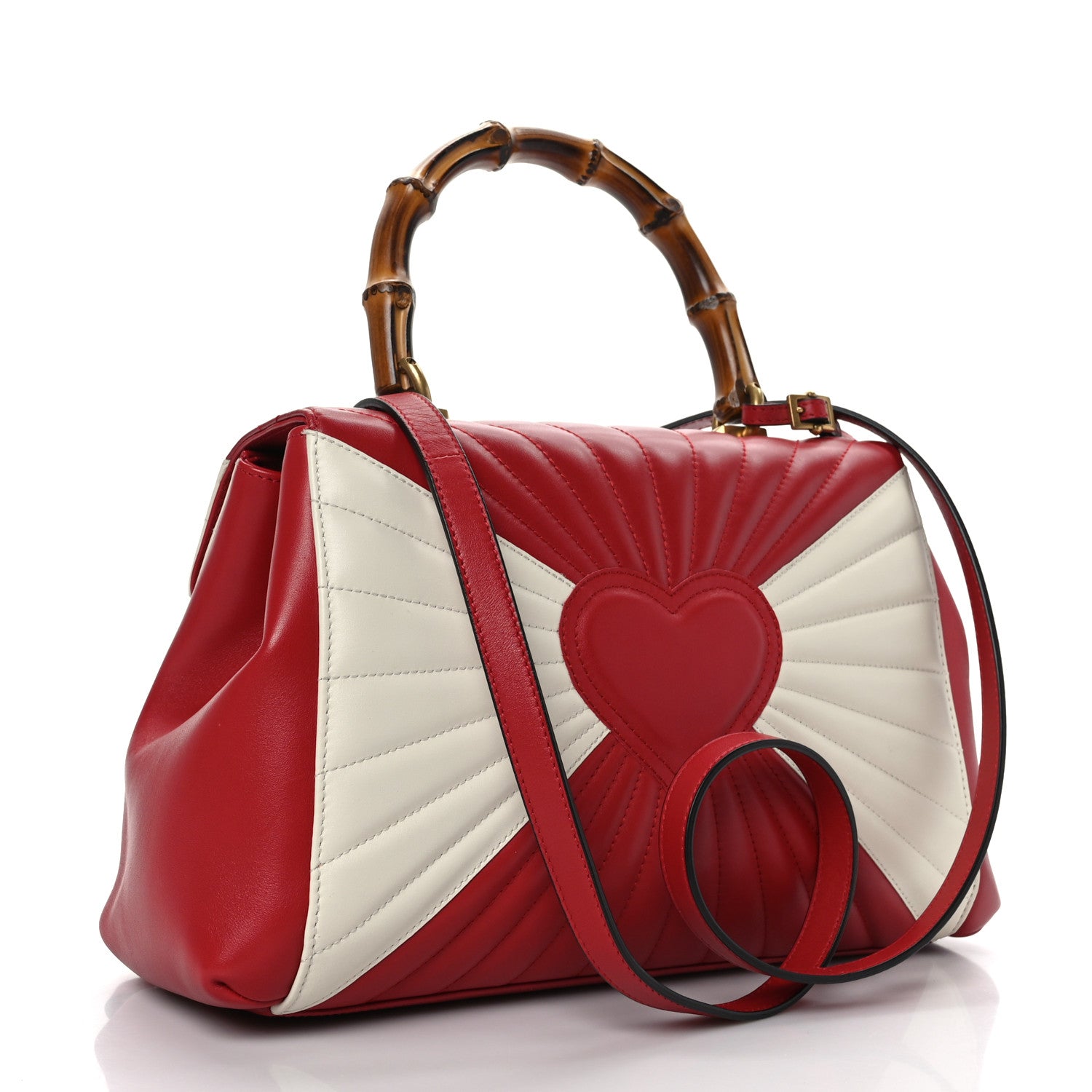 Gucci Calfskin Bamboo Trapuntata Queen Margaret Top Handle Bag Mystic White Hibiscus Red 3 of 9