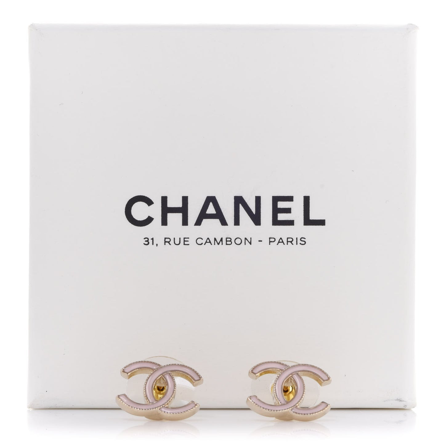 Enamel CC Earrings Pearly Pink Gold