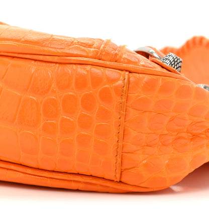 Balenciaga Extra Supple Calfskin Crocodile Embossed Le Cagole Shoulder Bag XS Pop Orange 9 of 11