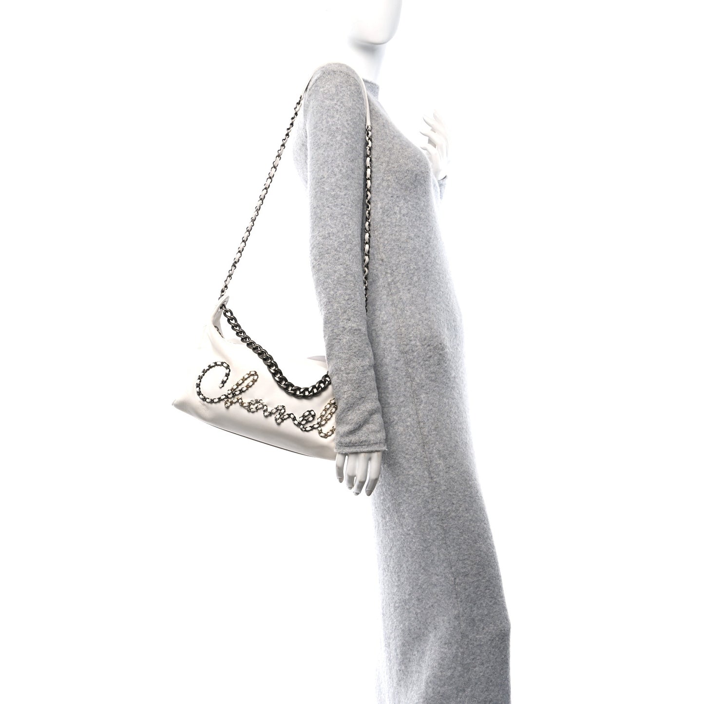Calfskin Chain 20s Signature Hobo White