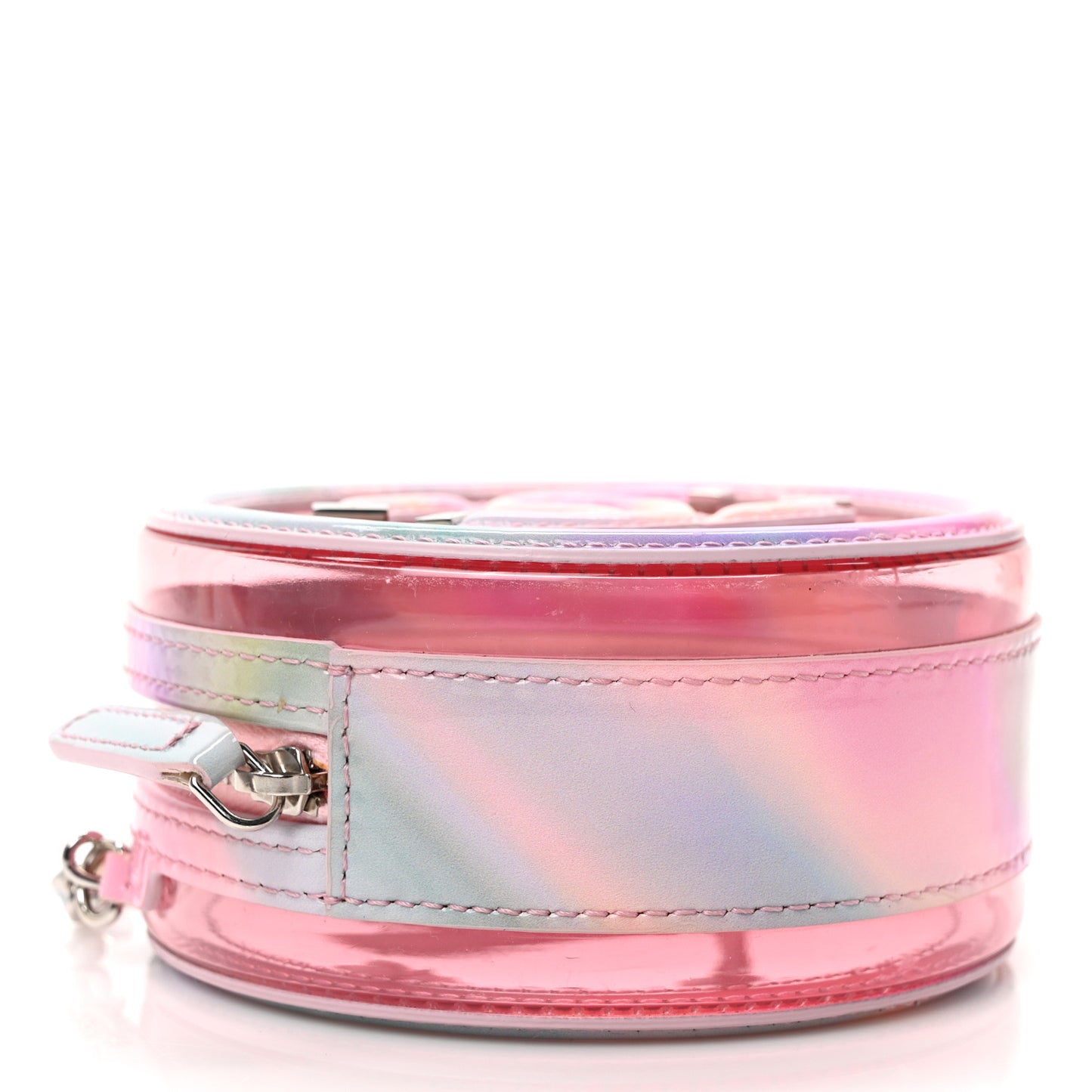 PVC Lambskin Filigree Round Clutch With Chain Pink