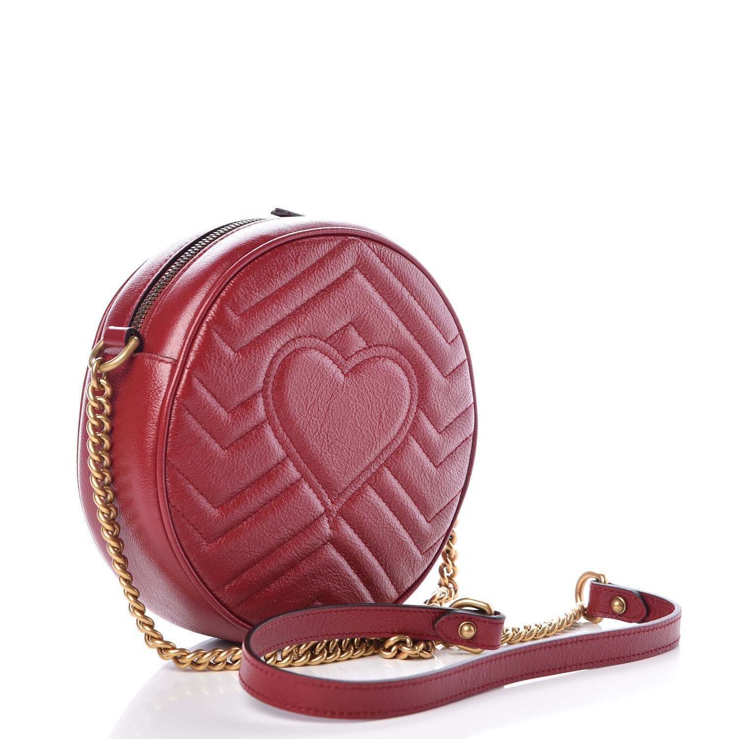 Gucci Glazed Calfskin Matelasse Heart Mini GG Marmont Round Shoulder Bag Romantic Cerise 3 of 7