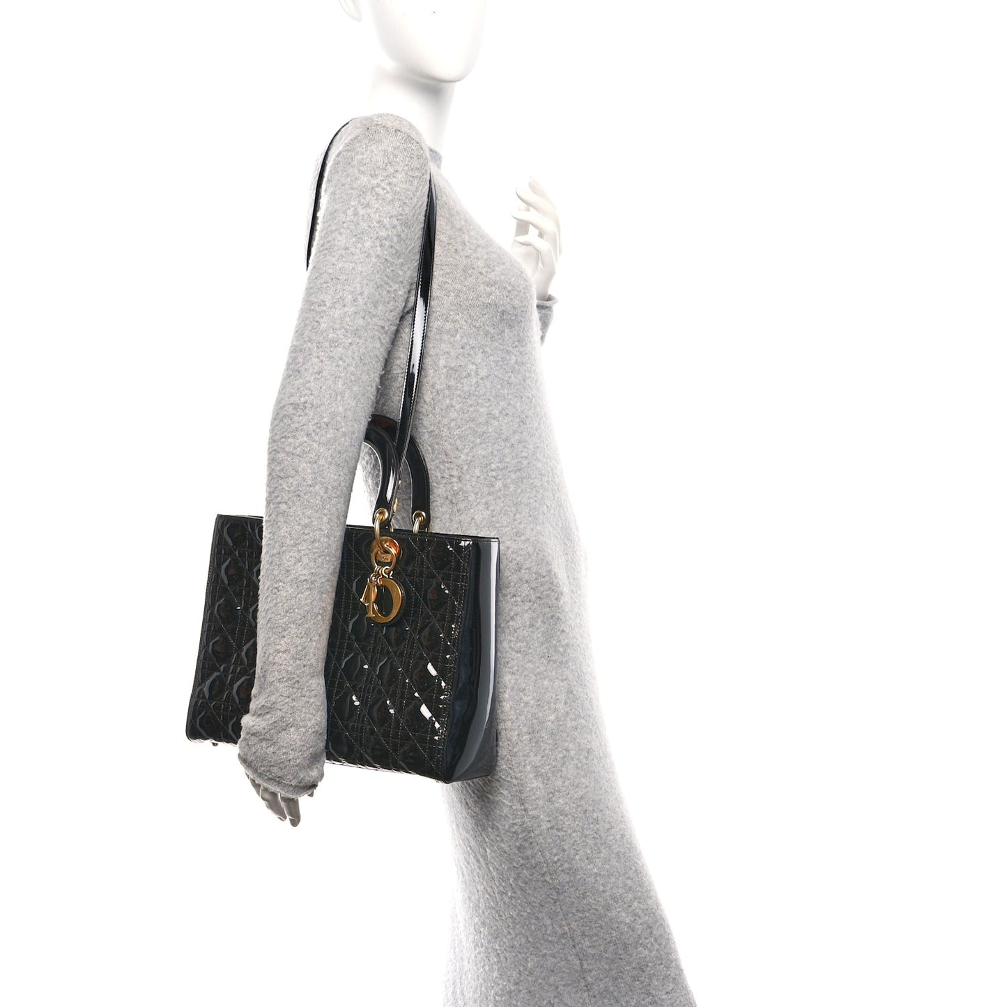 Patent Cannage Large Lady Dior Black