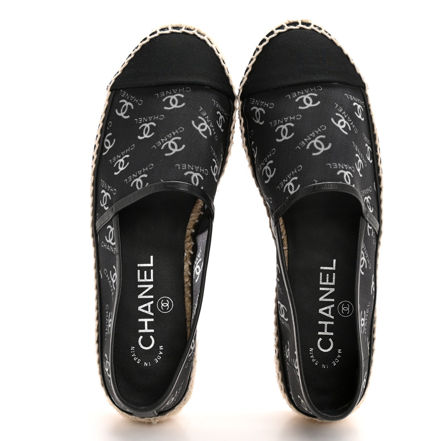 Mesh Grosgrain CC Espadrilles 36 Black White