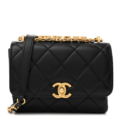 Chanel Lambskin Quilted Mini CC Crystal Logo Chain Flap Black 1 of 10