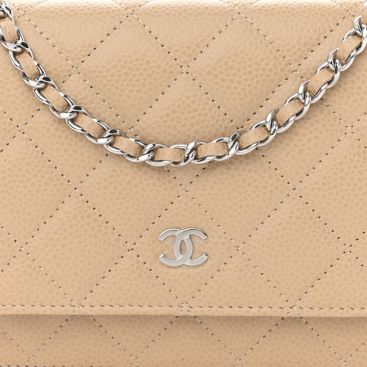 Chanel Caviar Quilted Wallet on Chain WOC Beige 9 of 13
