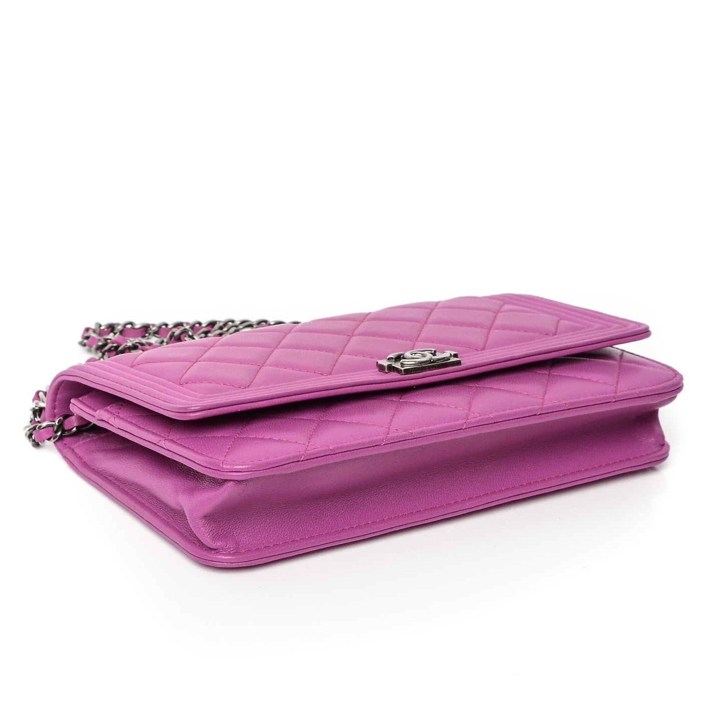 Lambskin Quilted Boy Wallet On Chain WOC Dark Pink