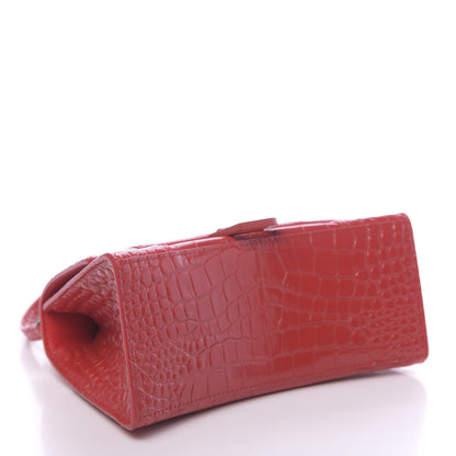Balenciaga Shiny Calfskin Tonal B Crocodile Embossed Small Hourglass Top Handle Bag Bright Red 4 of 10