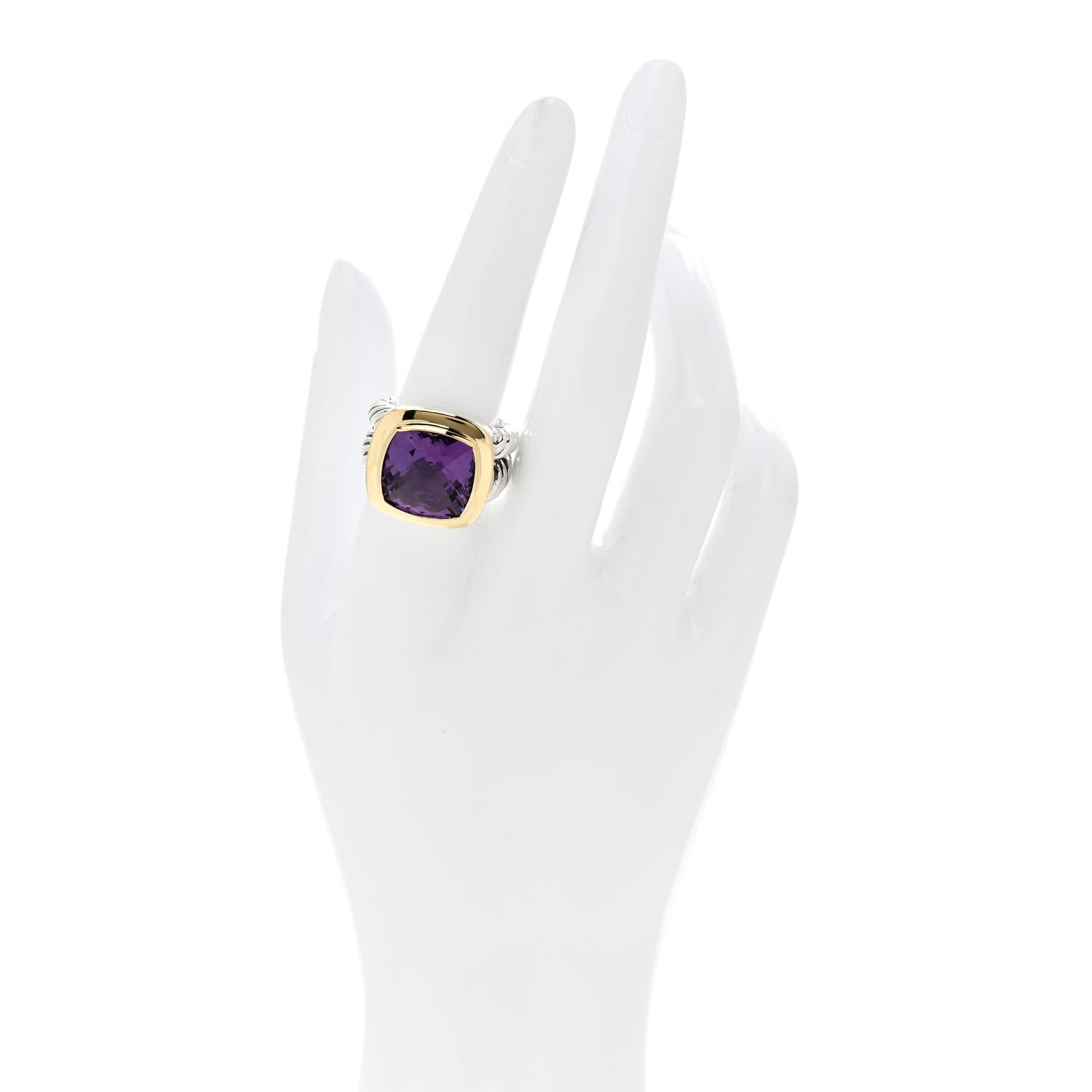David Yurman Sterling Silver 18K Yellow Gold Amethyst 14mm Albion Ring 57 8 2 of 7