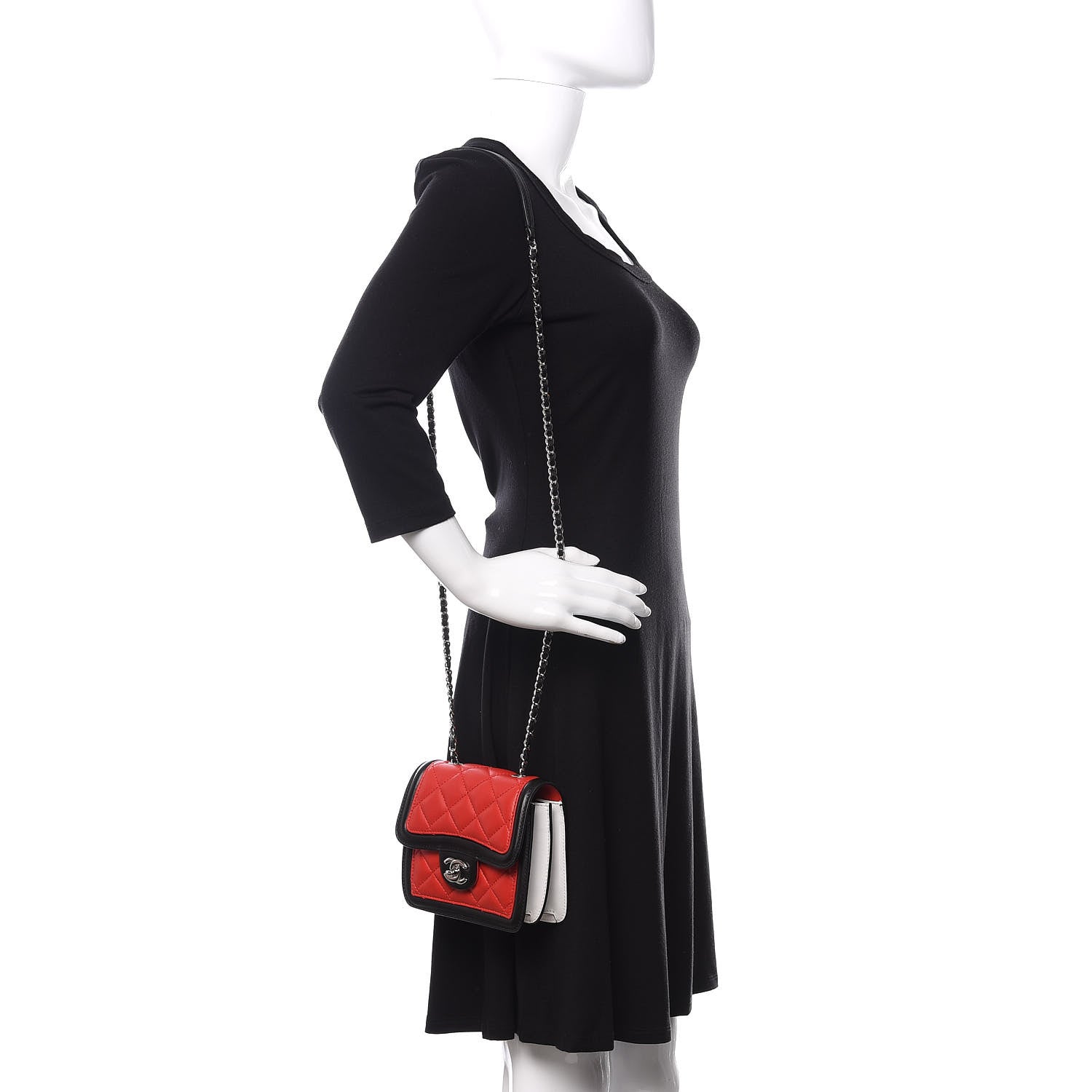 Chanel Lambskin Quilted Mini Graphic Flap Bag Red Black White 2 of 11