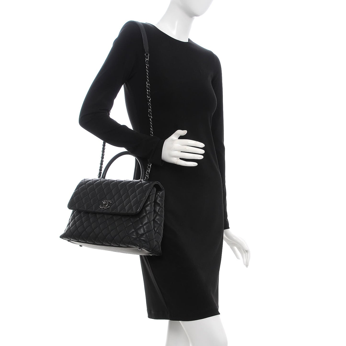 Caviar Quilted Medium Coco Handle Flap Black