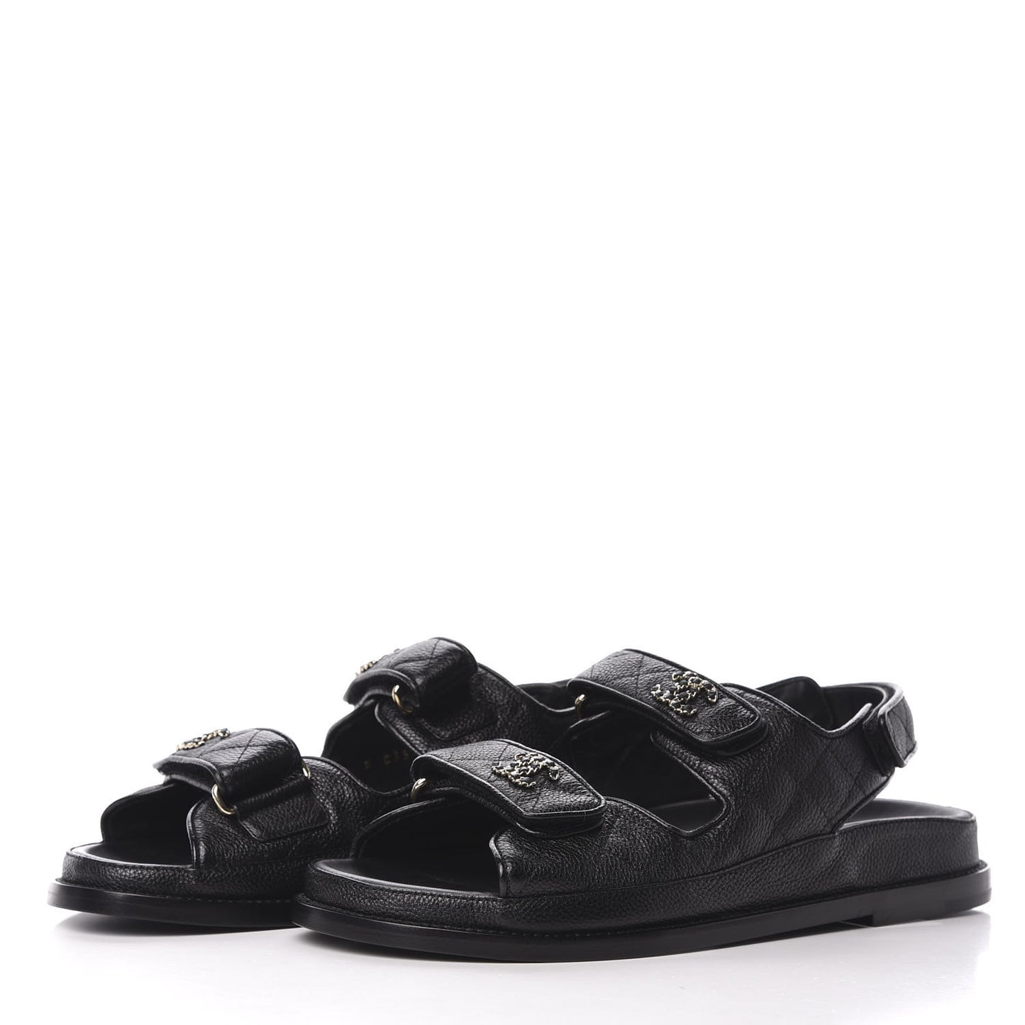 Grained Calfskin Velcro Dad Sandals 39 Black