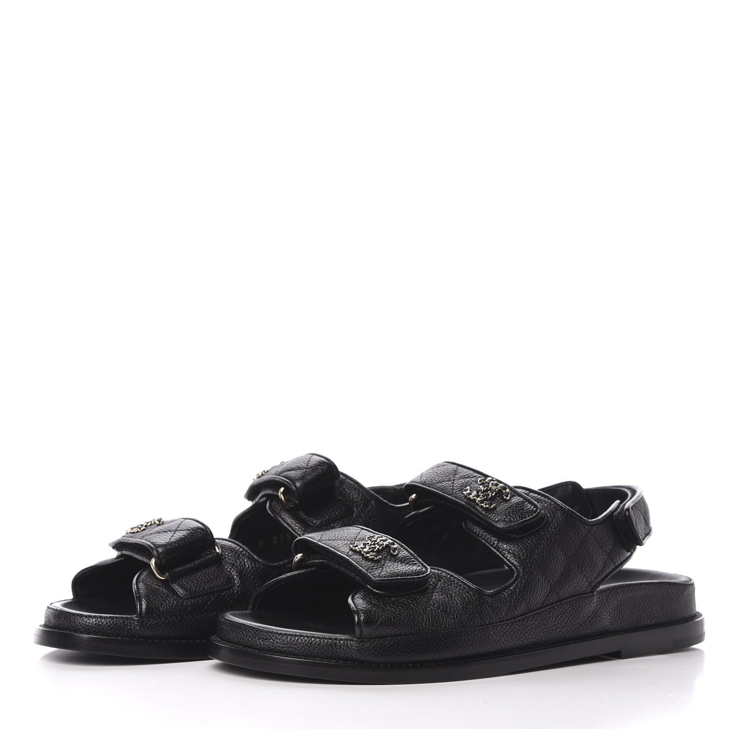 Chanel Grained Calfskin Velcro Dad Sandals 39 Black 2 of 9