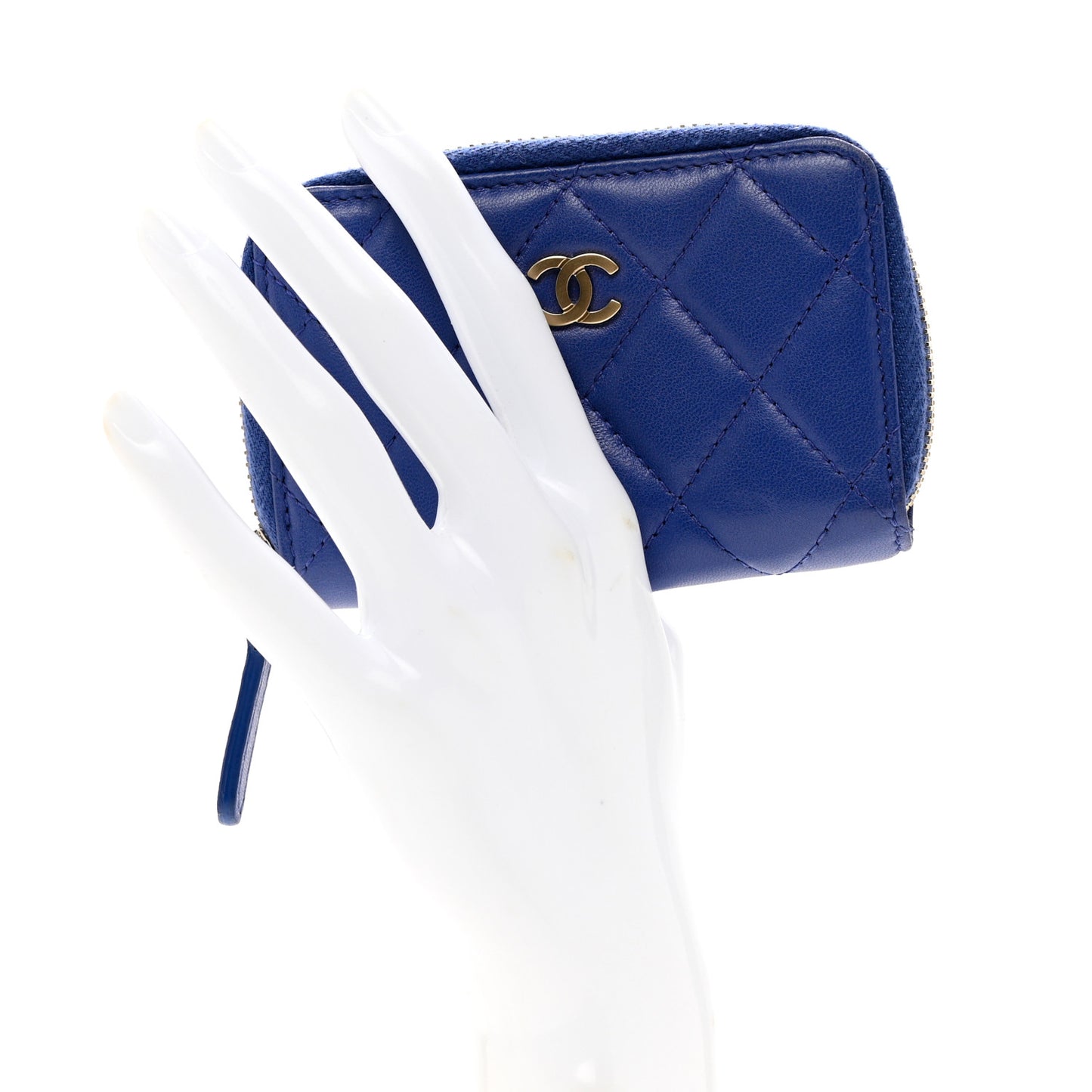 Lambskin Quilted Zip Coin Purse Blue