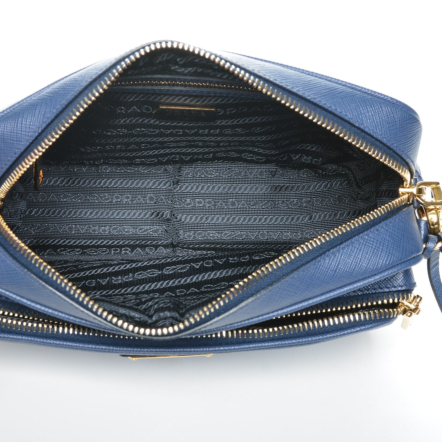 Prada Saffiano Lux Double Zip Crossbody Bag Bleuette 12 of 14