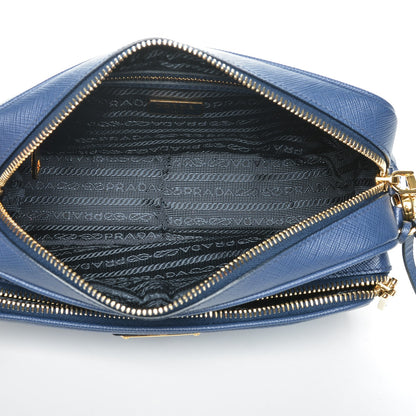 Prada Saffiano Lux Double Zip Crossbody Bag Bleuette 12 of 14