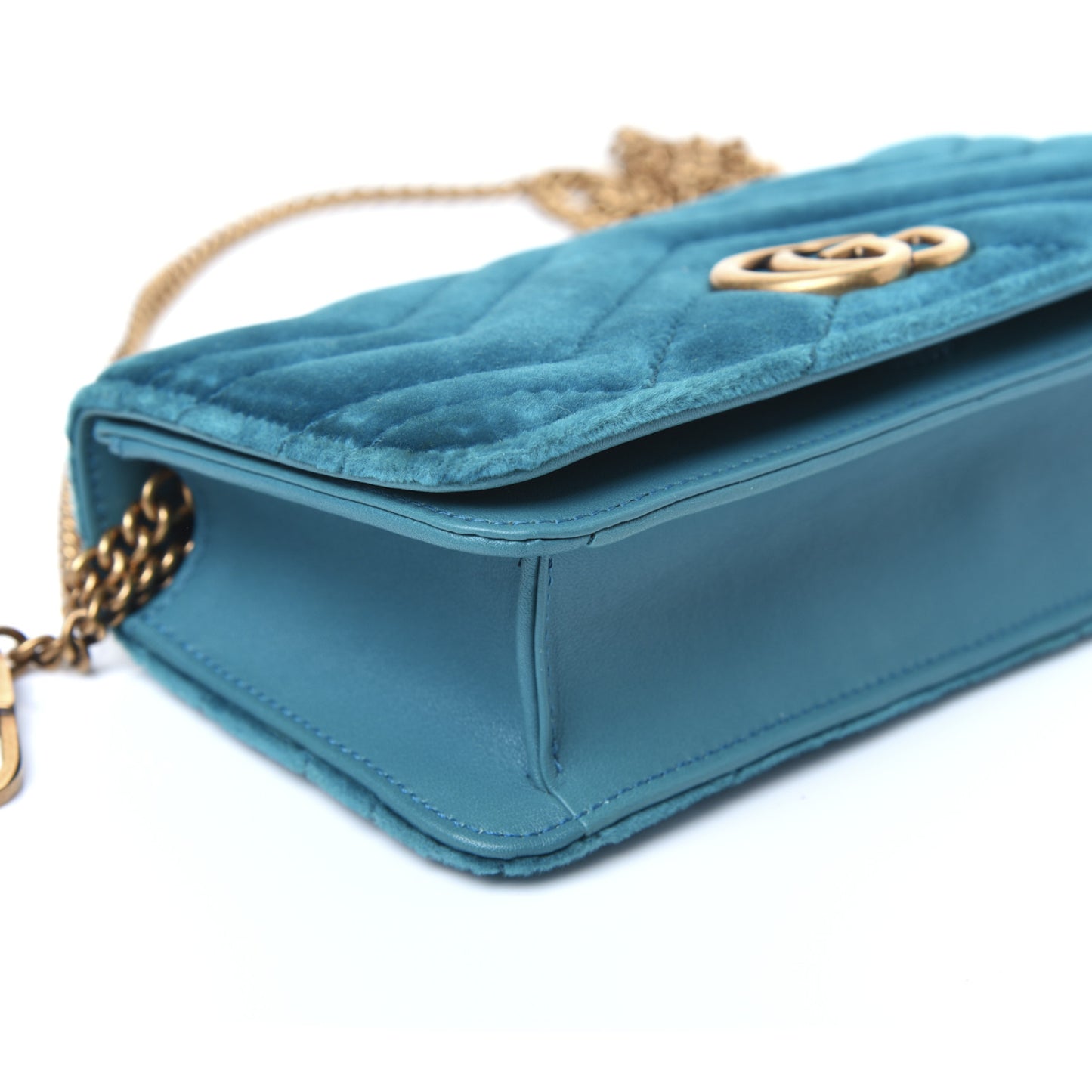 Velvet Matelasse GG Marmont Mini Bag Pavone Cyan