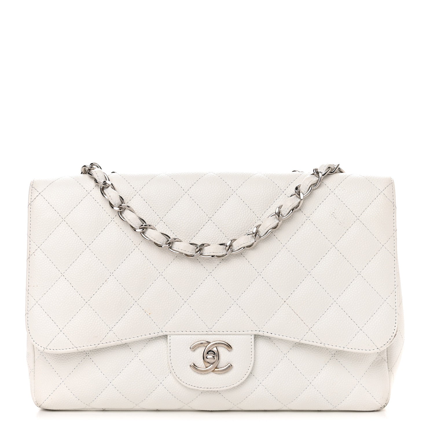 Chanel Caviar Quilted Jumbo Single Flap White 1 of 19