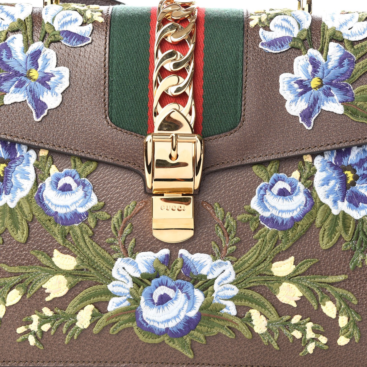 Calfskin Embroidered Medium Sylvie Top Handle Bag New Acero Multicolor