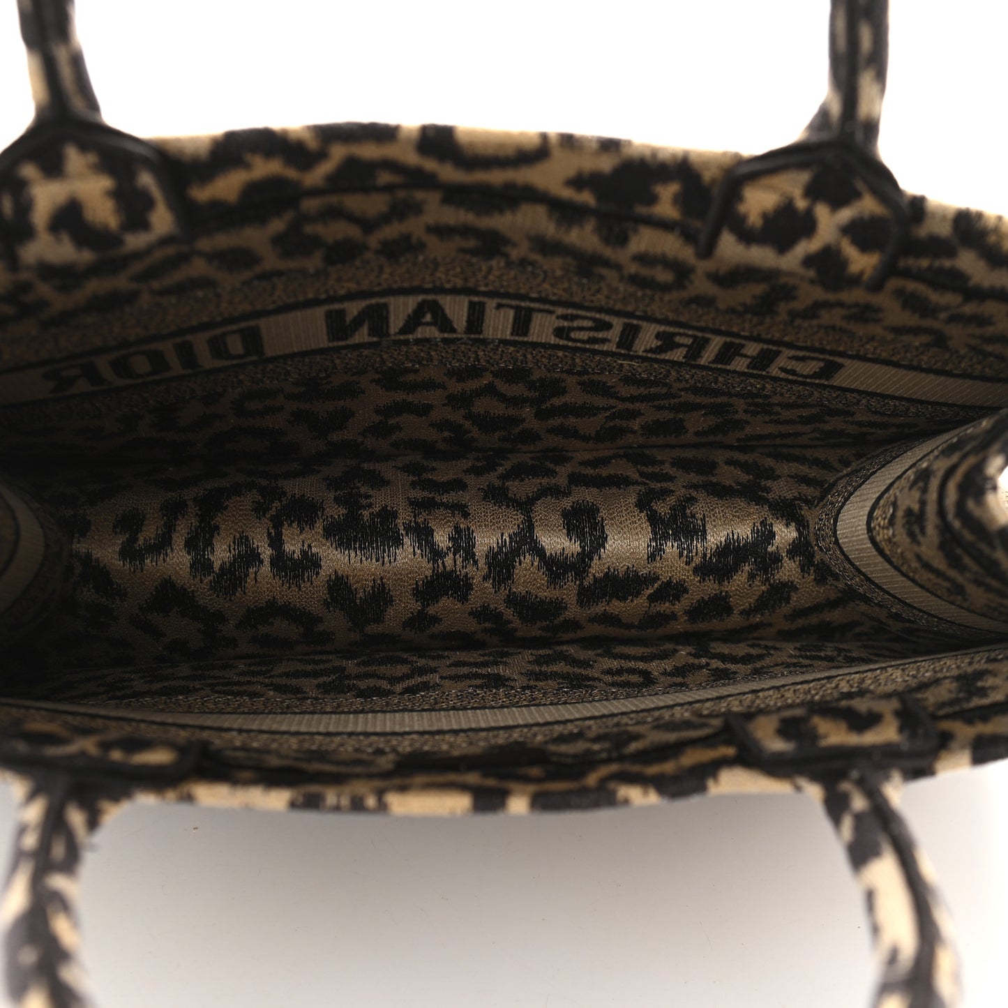 Canvas Mizza Embroidered Medium Leopard Book Tote Beige