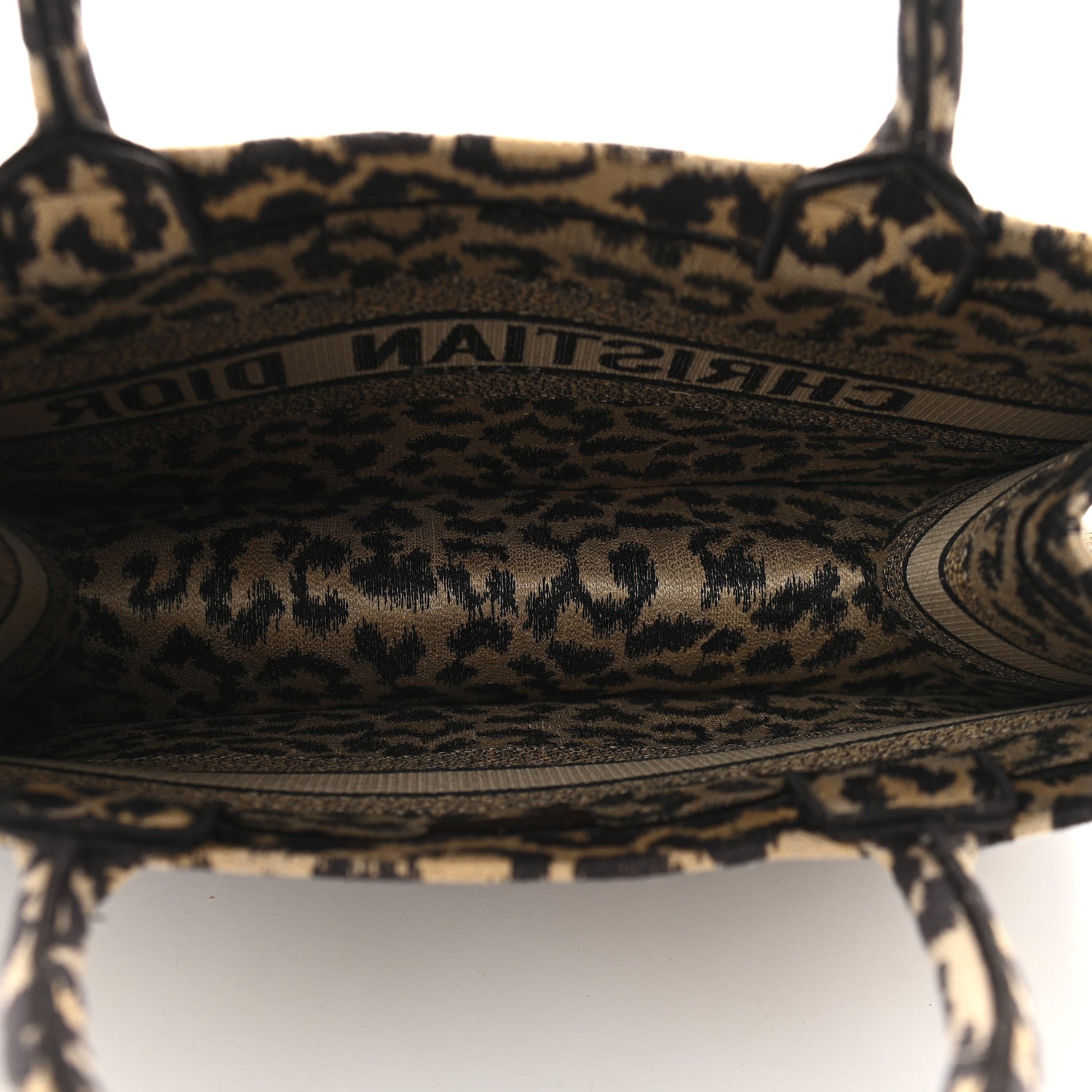 Christian Dior Canvas Mizza Embroidered Medium Leopard Book Tote Beige 8 of 9