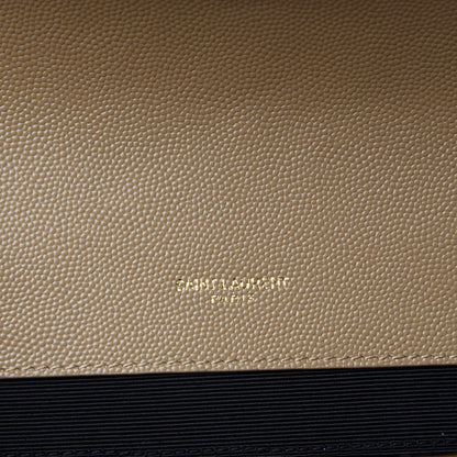 Saint Laurent Grain De Poudre Mixed Matelasse Large Triquilt Monogram Satchel Dark Beige 10 of 12