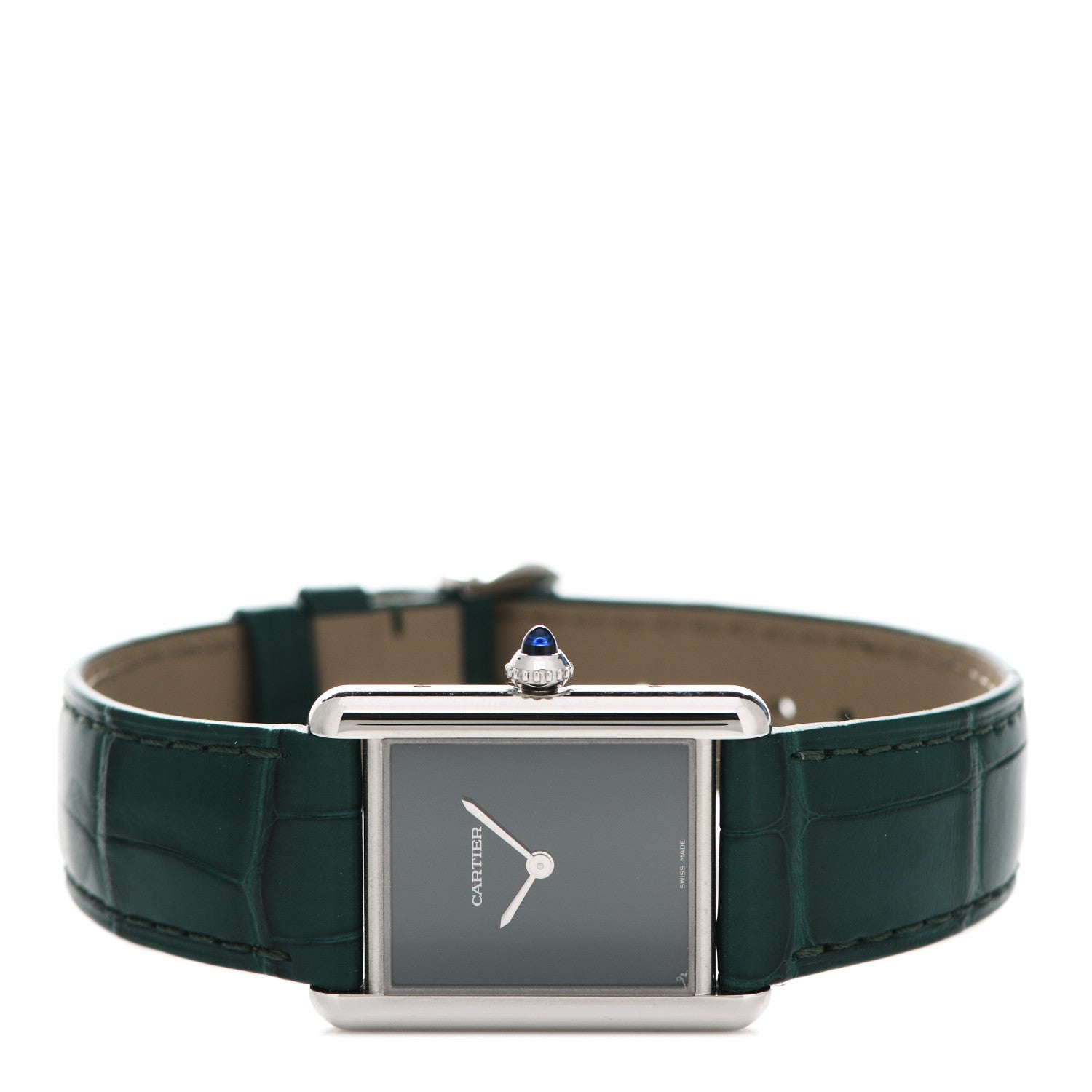 Cartier Stainless Steel Alligator 25mm Must de Cartier Tank Quartz Watch Green 2 of 5