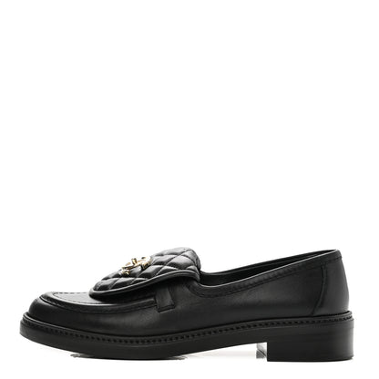 Chanel Lambskin Quilted CC Turnlock Loafers 38 Black 1 of 9