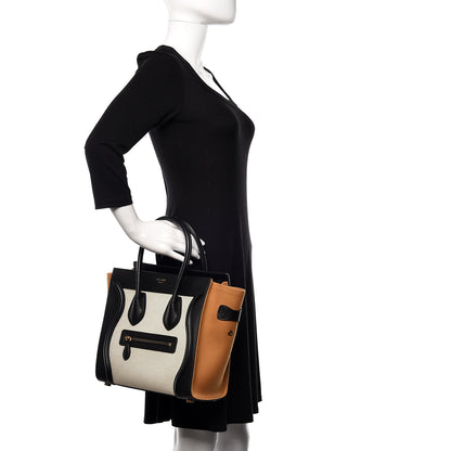 Celine Calfskin Linen Micro Tri-Color Luggage Natural 2 of 9