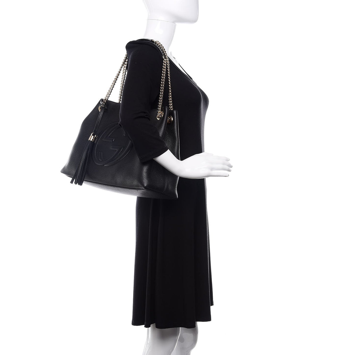 Pebbled Calfskin Medium Soho Chain Shoulder Bag Black