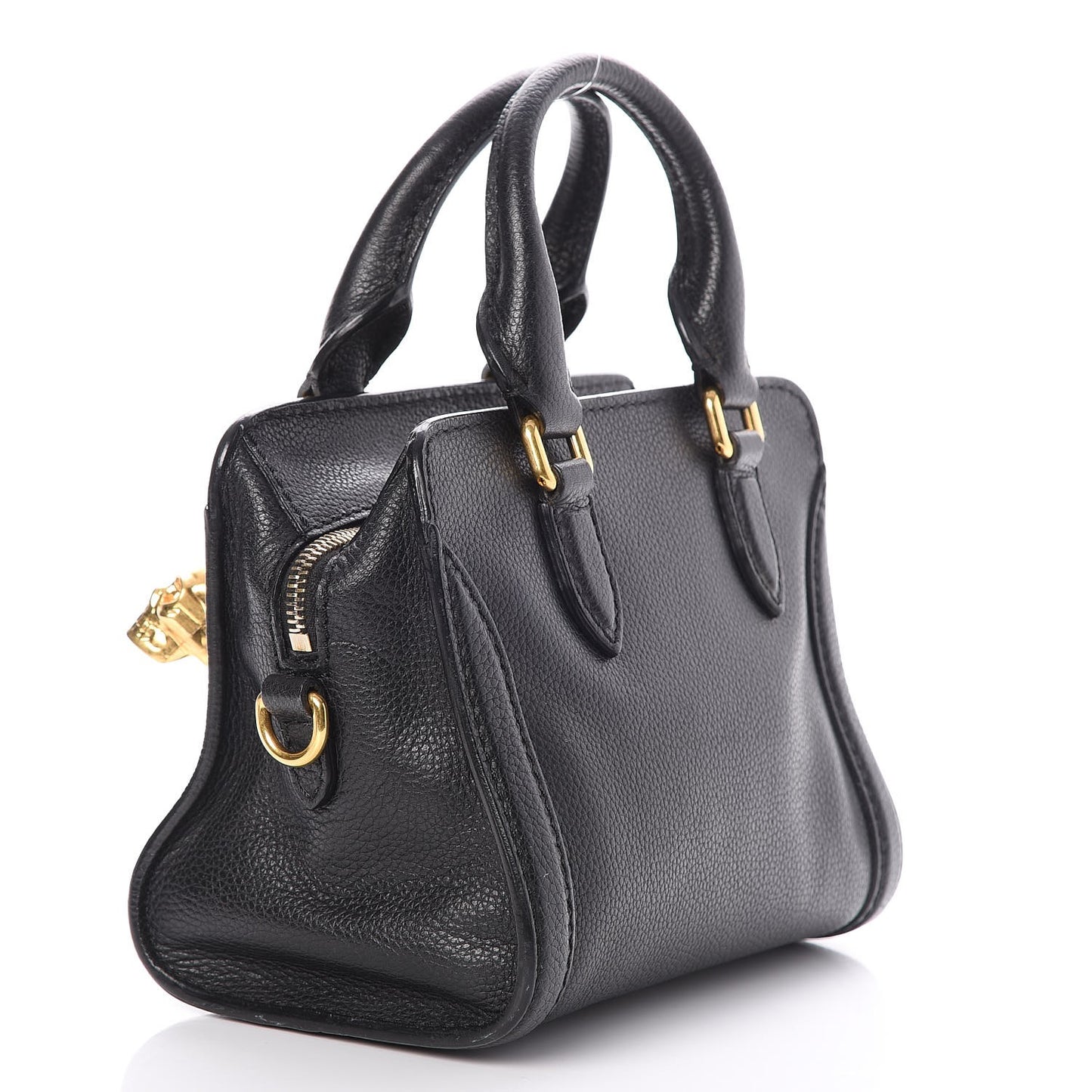 Pebbled Calfskin Mini Padlock Tote Black