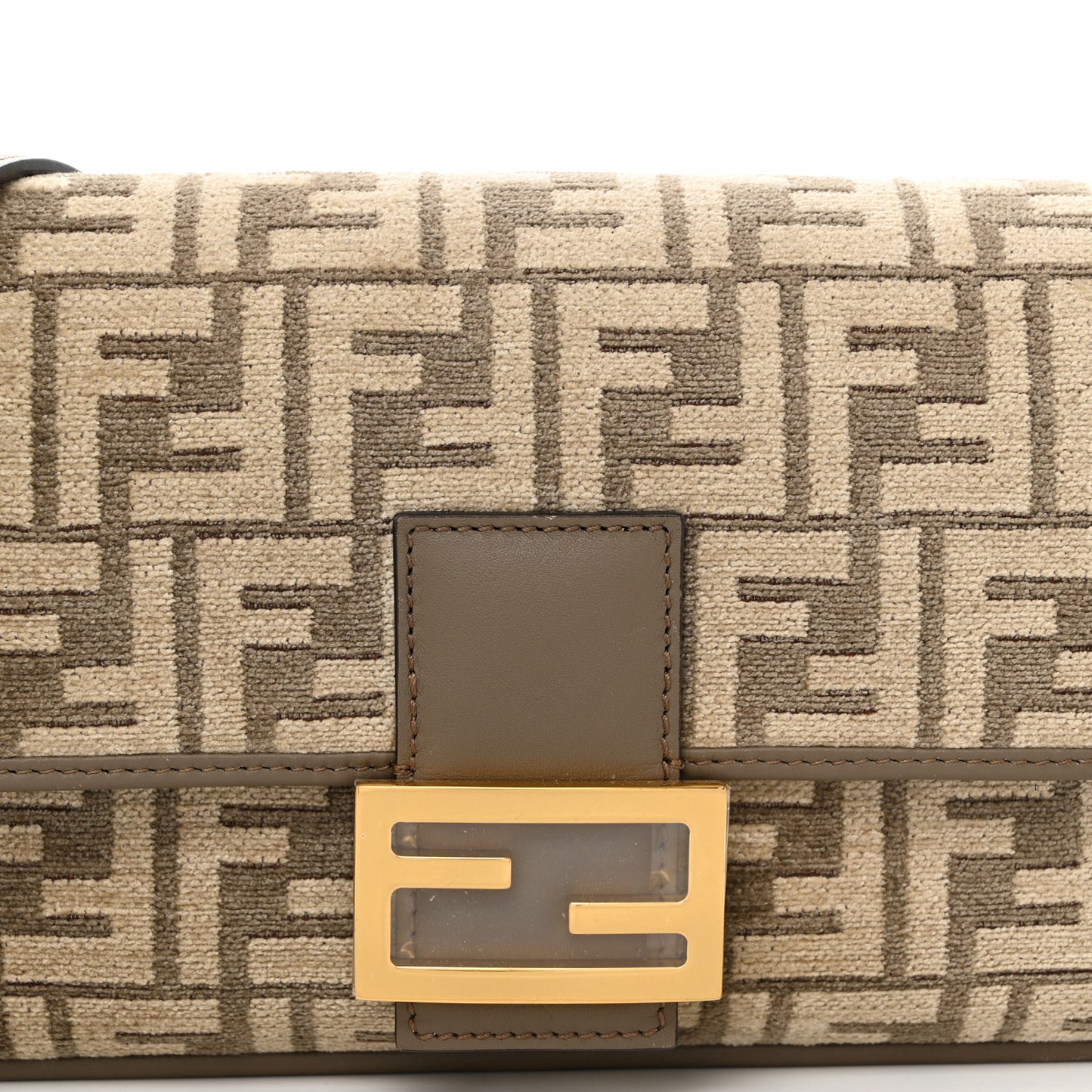 Chenille Vitello Seta FF Embroidered Baguette Tortora