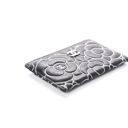 Chanel Lambskin Camellia Embossed Card Holder Black White 8 of 11