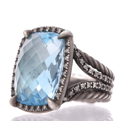 David Yurman Darkened Sterling Silver Diamond Blue Topaz 20mm Chatelaine Ring 57 8 3 of 5