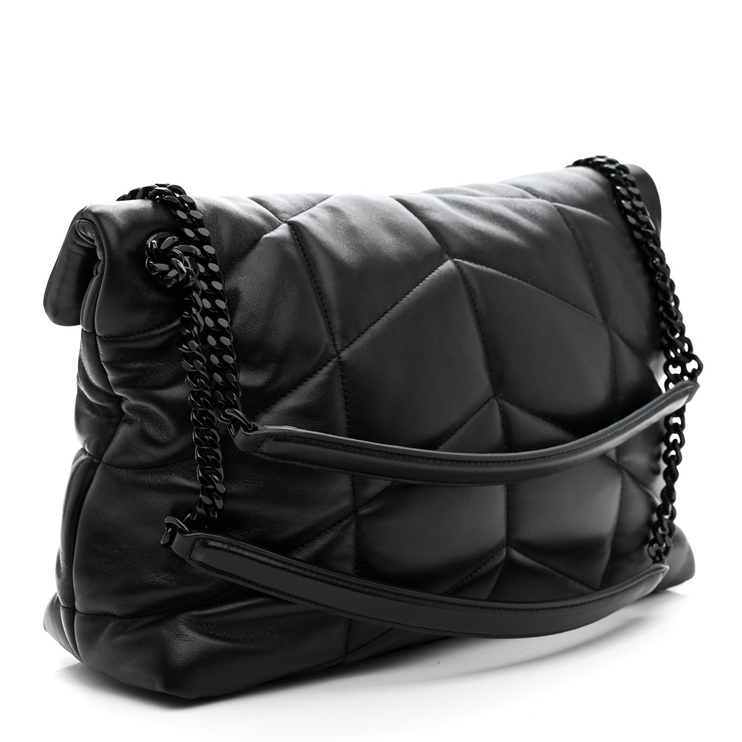 Lambskin Quilted Monogram Monochrome Medium Loulou Puffer Chain Satchel Black