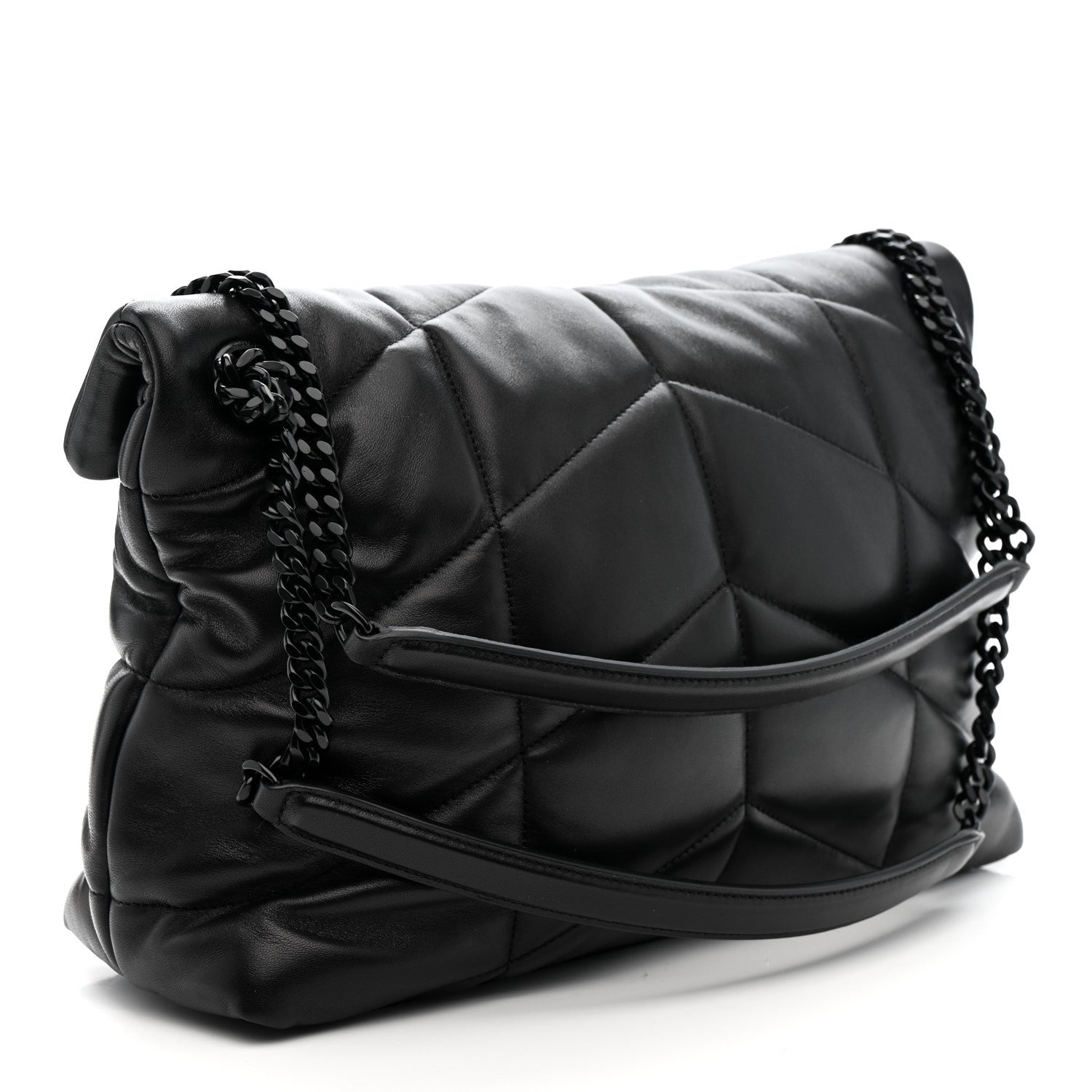 Saint Laurent Lambskin Quilted Monogram Monochrome Medium Loulou Puffer Chain Satchel Black 3 of 11