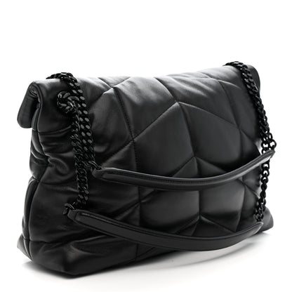 Saint Laurent Lambskin Quilted Monogram Monochrome Medium Loulou Puffer Chain Satchel Black 3 of 11