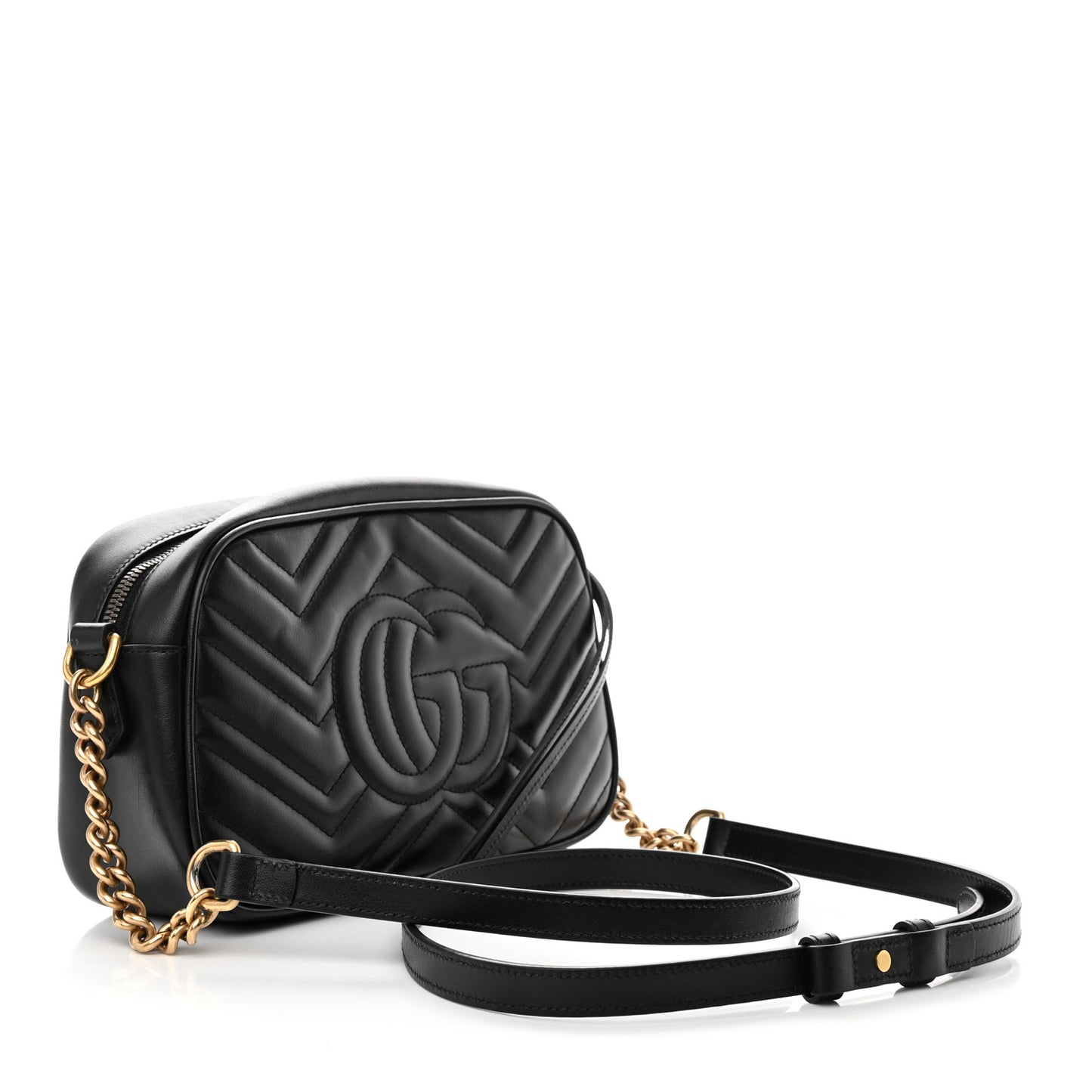 Calfskin Matelasse Small GG Marmont Chain Shoulder Bag Black