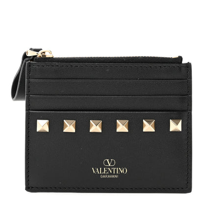 Valentino Garavani Vitello Rockstud Card Holder With Zipper Black 1 of 6
