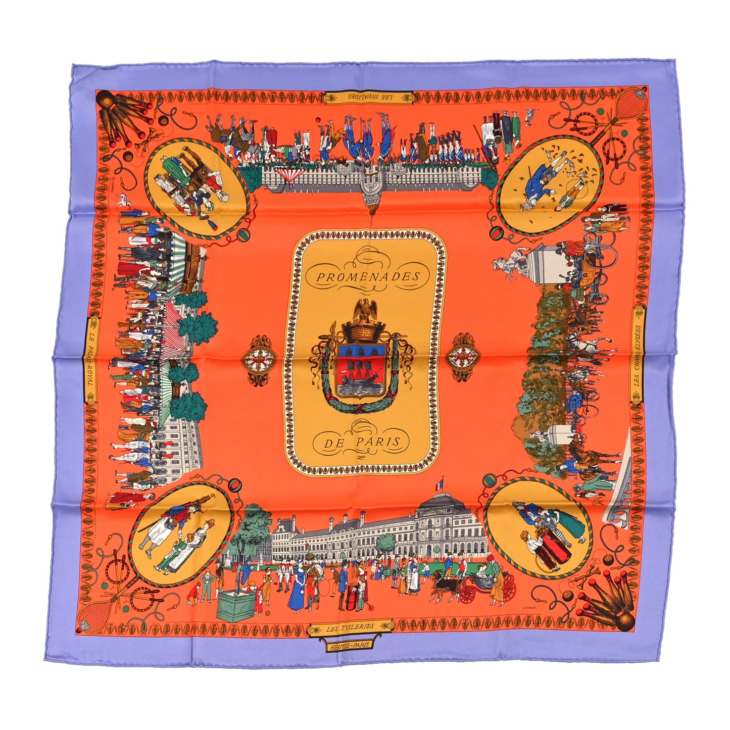 Silk Promenades de Paris Scarf 70 Lavande Corail Vieil Or