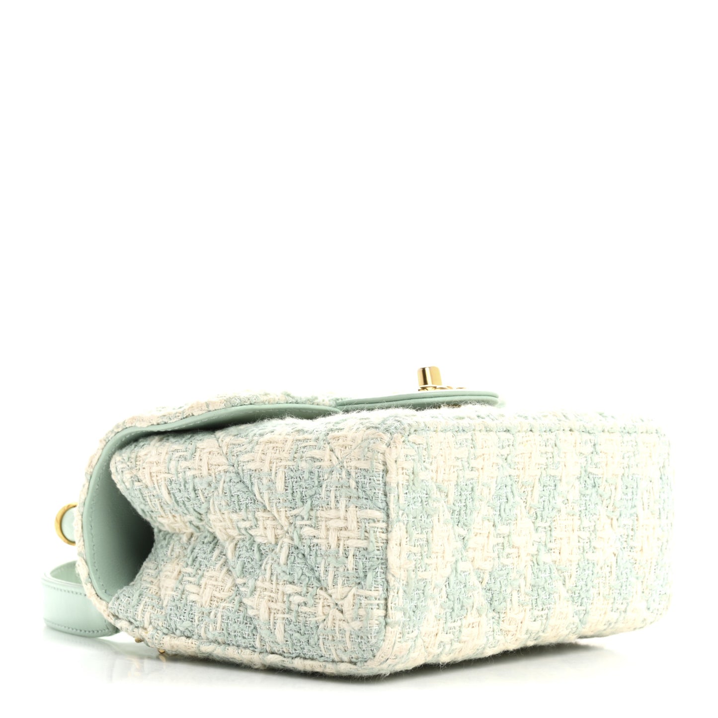Tweed Handle Crush Top Handle Flap Bag Light Blue Ecru