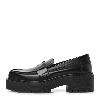 Hermes Glazed Calfskin Womens Hitch Loafers 41 Black 1 of 8