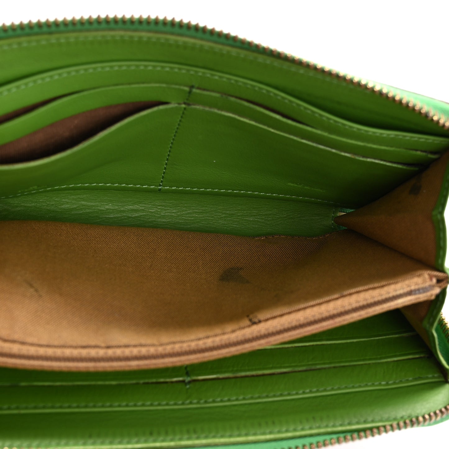 Zucca Spalmati Vitello Elite Clover Print Zip Around Wallet Tobacco Green