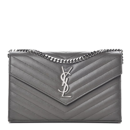 Saint Laurent Grain De Poudre Matelasse Chevron Monogram Chain Wallet Earth 1 of 9